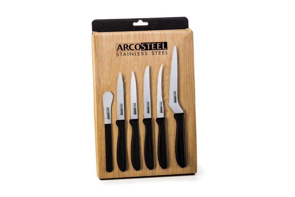 תמונה של סט 6 סכינים ידית שחורה - ארקוסטיל ARCOSTEEL - מרכז החימום